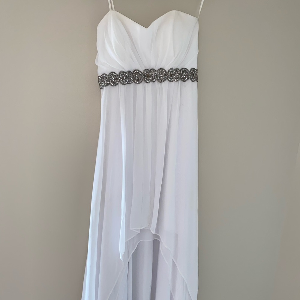 Prom Dress White Strapless Sequin High Low
